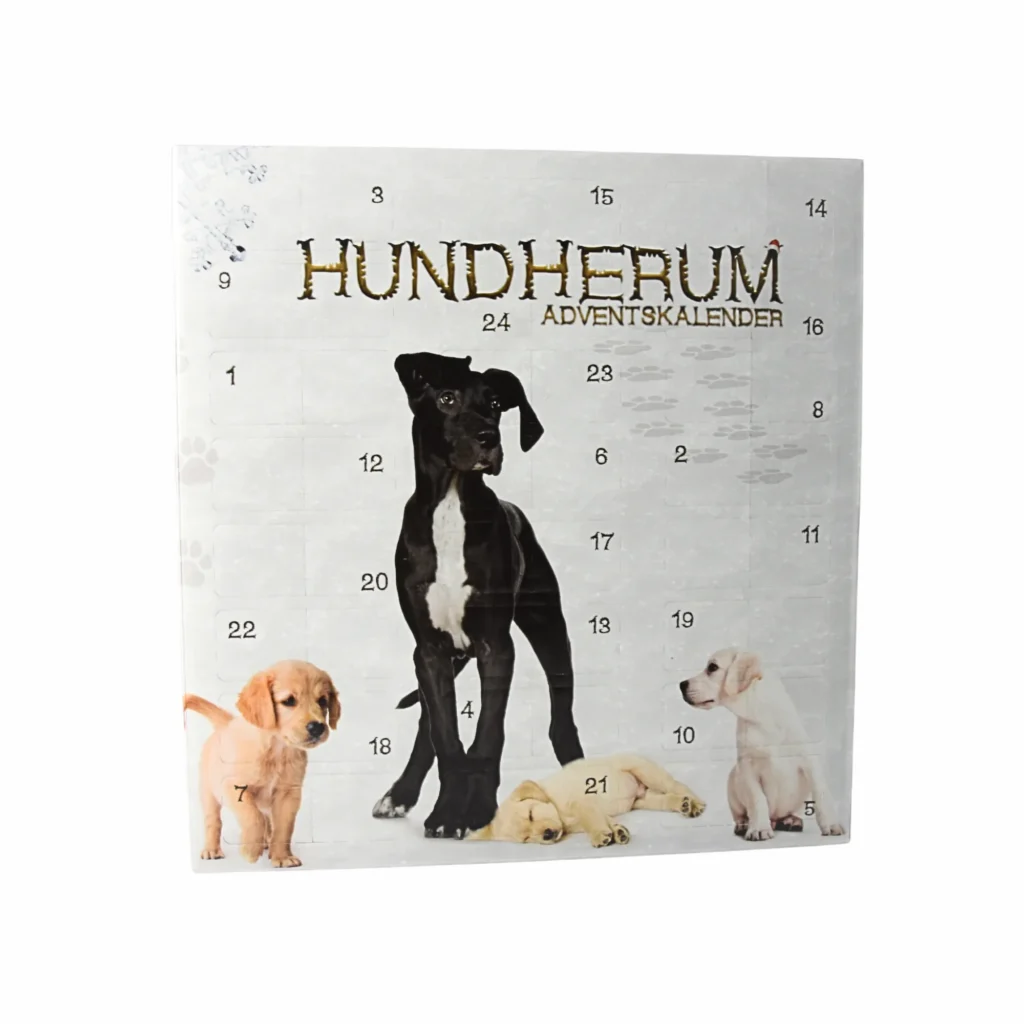 Hunde Adventskalender Hundherum mit 24 Leckerlis Vorderseite