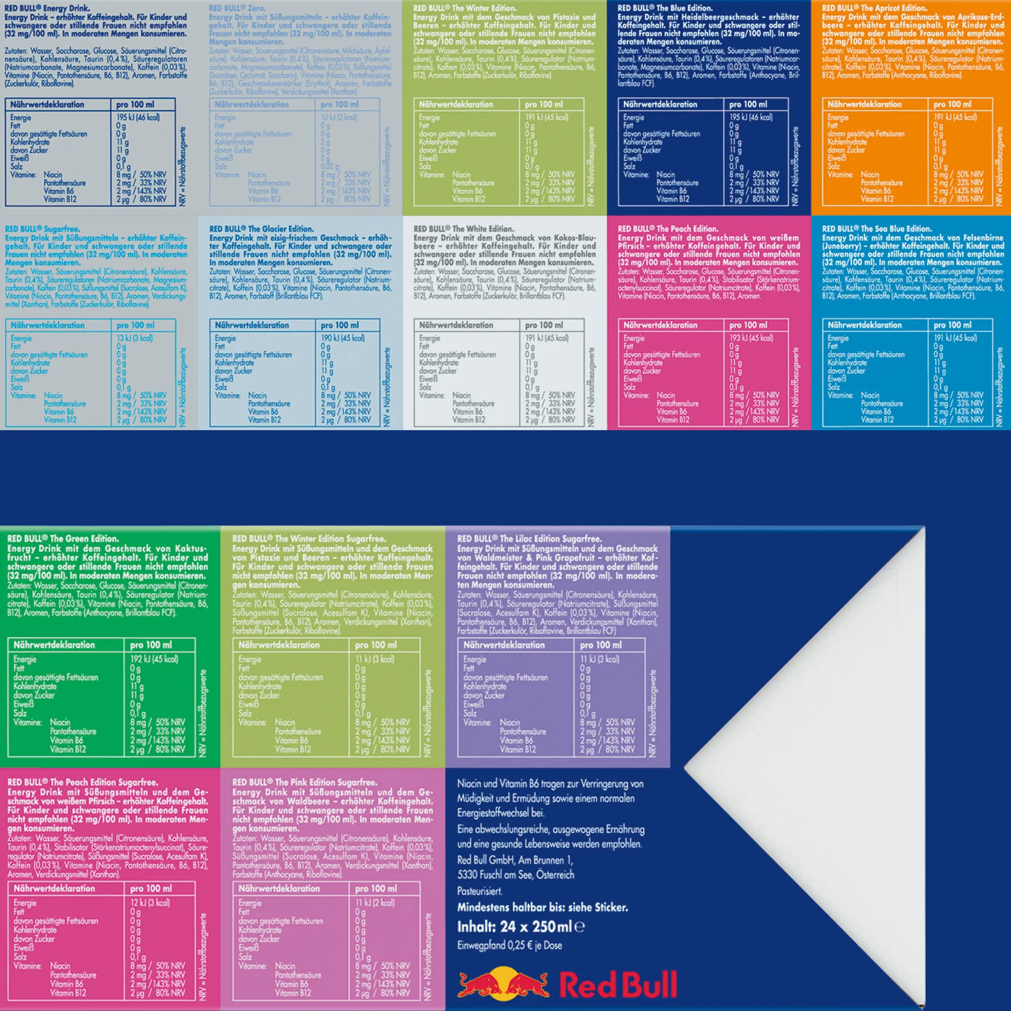 Adventskalender Red Bull (5)_Webshop Rückseite des Red Bull Adventskalenders mit Sorten und Produktangaben