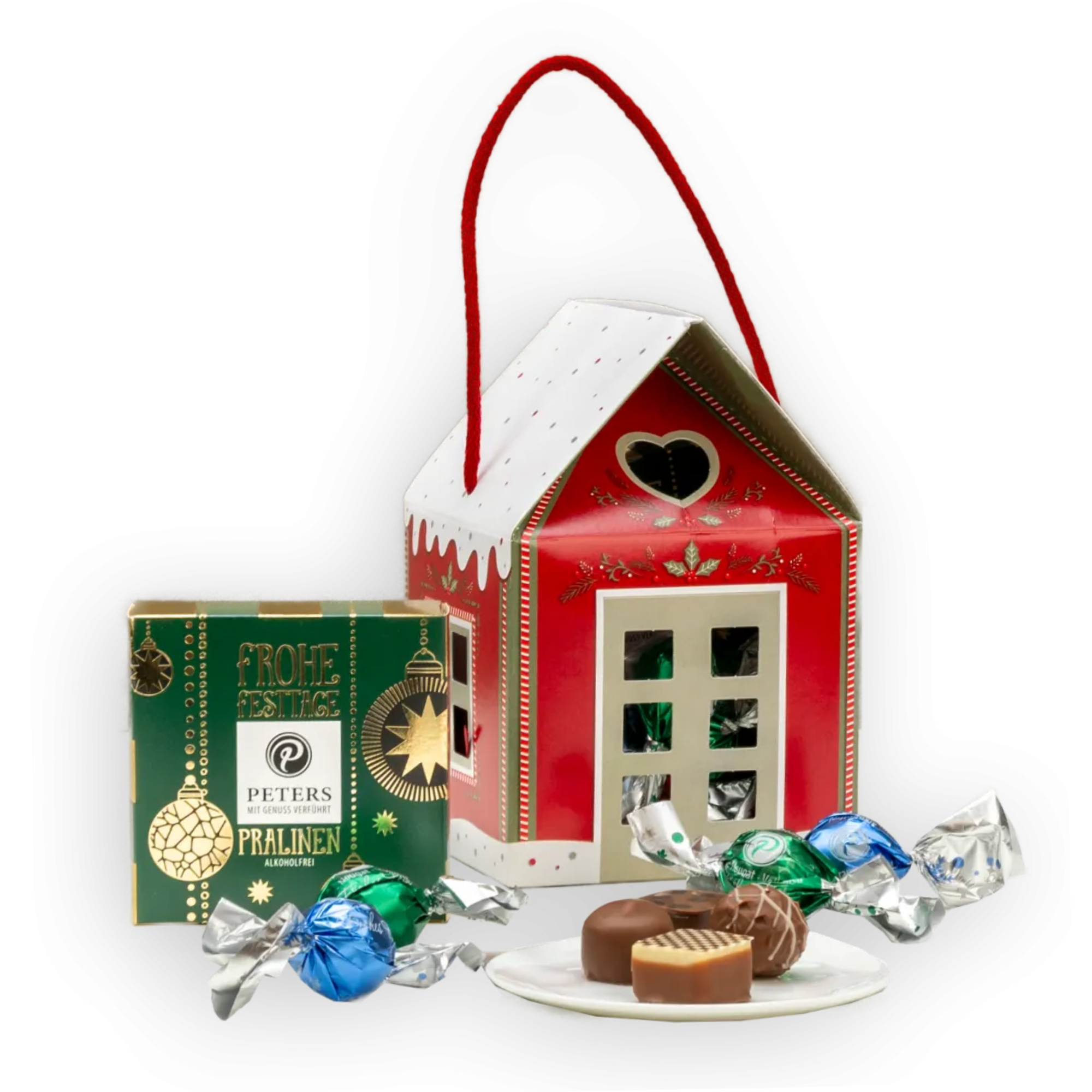 Kleines Weihnachtshäuschen Kleines Weihnachtshäuschen mit Nougat-Pralinen von PETERS